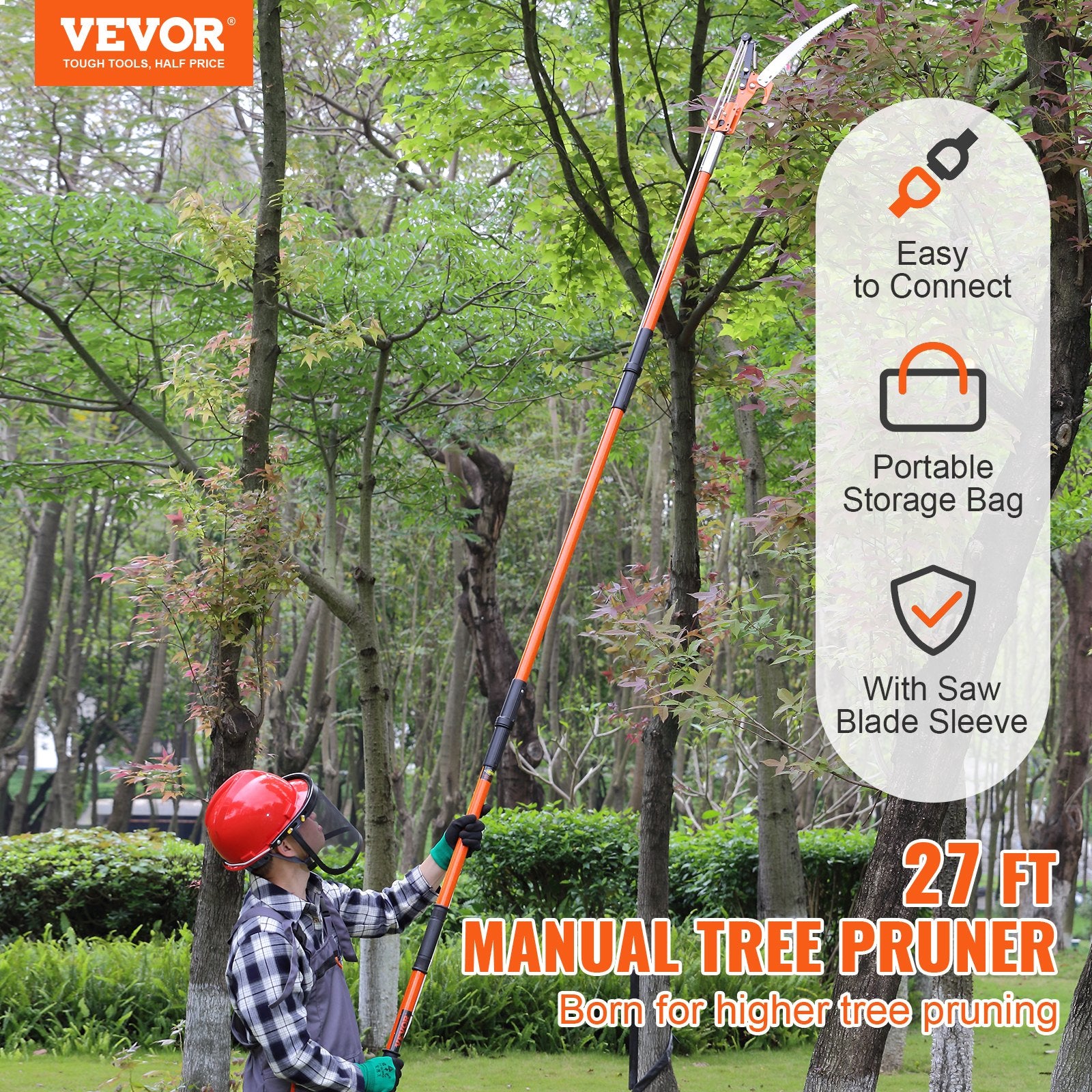 Chainsaws: VEVOR Manual Pole Saw, 2.24 m-8.24 m Extendable Tree Pruner, Sharp Steel Blade and Scissors High Branches Trimming, Branch Trimmer with Lightweight 8 Fiberglass Handles, for Pruning Palms and Shrubs