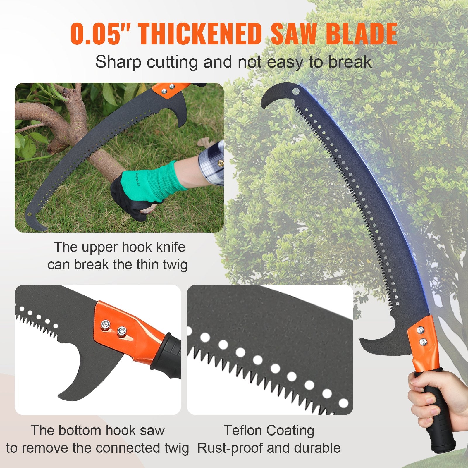 Chainsaws: VEVOR Manual Pole Saw, 2.24 m-8.24 m Extendable Tree Pruner, Sharp Steel Blade and Scissors High Branches Trimming, Branch Trimmer with Lightweight 8 Fiberglass Handles, for Pruning Palms and Shrubs