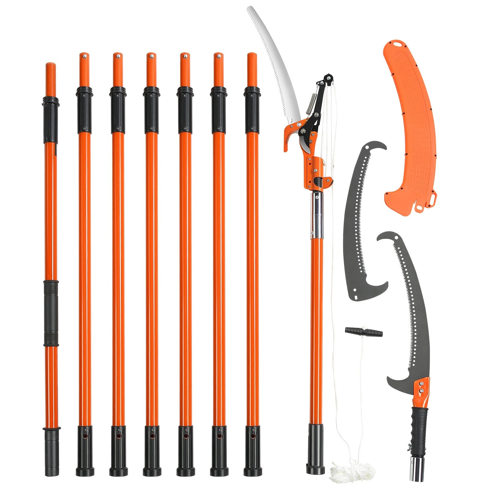 Chainsaws: VEVOR Manual Pole Saw, 2.24 m-8.24 m Extendable Tree Pruner, Sharp Steel Blade and Scissors High Branches Trimming, Branch Trimmer with Lightweight 8 Fiberglass Handles, for Pruning Palms and Shrubs