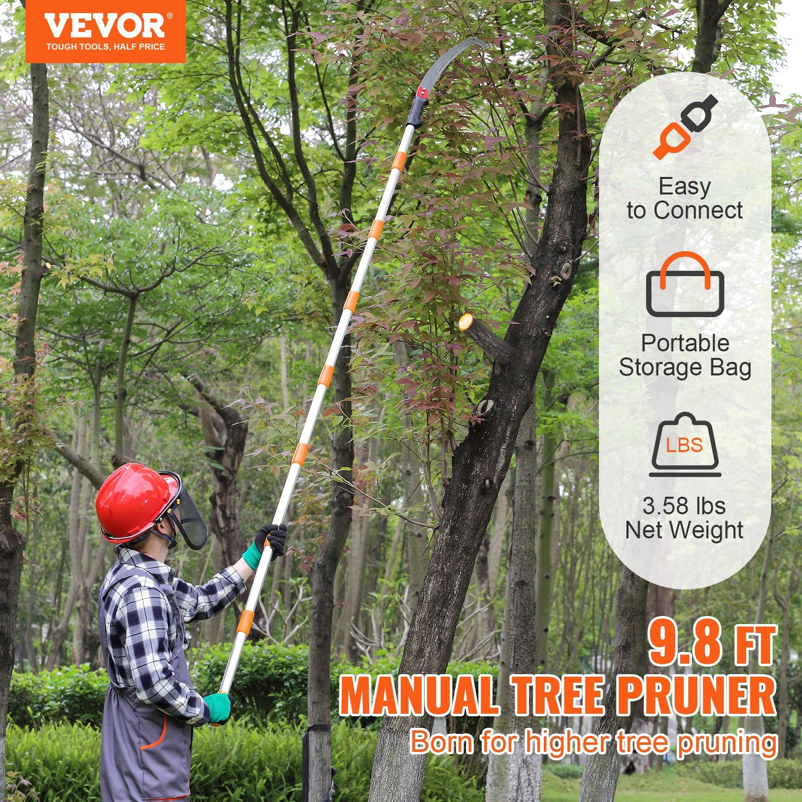 Umbrellas & Sunshades: VEVOR Manual Pole Saw Extendable Tree Pruner 1.4 m-3 m Aluminum Alloy Pole