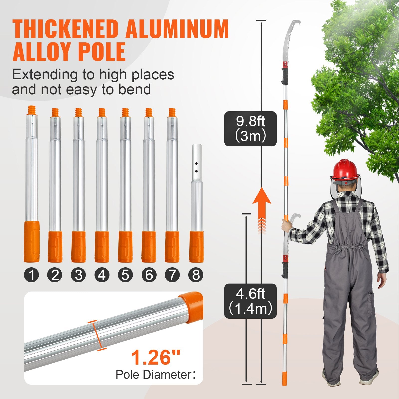 Umbrellas & Sunshades: VEVOR Manual Pole Saw Extendable Tree Pruner 1.4 m-3 m Aluminum Alloy Pole