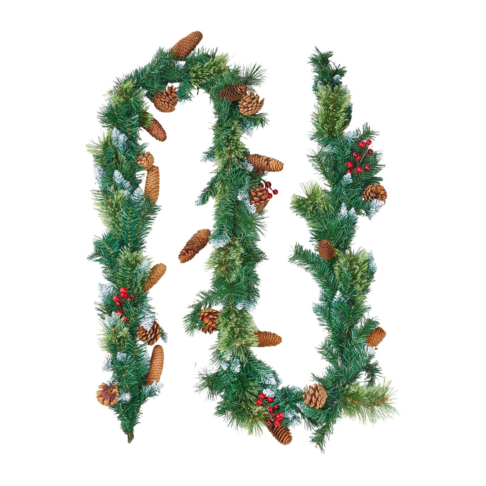 Christmas Wreaths & Garlands: VEVOR Christmas Garland, 2750mm Artificial Christmas Garland with Light String, Faux Greenery Decoration with Berry Clusters, Pine Needles, Pine Cones, Realistic Xmas Collection for Mantel Fireplace