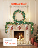 Christmas Wreaths & Garlands: VEVOR Christmas Garland, 2750mm Artificial Christmas Garland with Light String, Faux Greenery Decoration with Berry Clusters, Pine Needles, Pine Cones, Realistic Xmas Collection for Mantel Fireplace