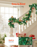 Christmas Wreaths & Garlands: VEVOR Christmas Garland, 2750mm Artificial Christmas Garland with Light String, Faux Greenery Decoration with Berry Clusters, Pine Needles, Pine Cones, Realistic Xmas Collection for Mantel Fireplace