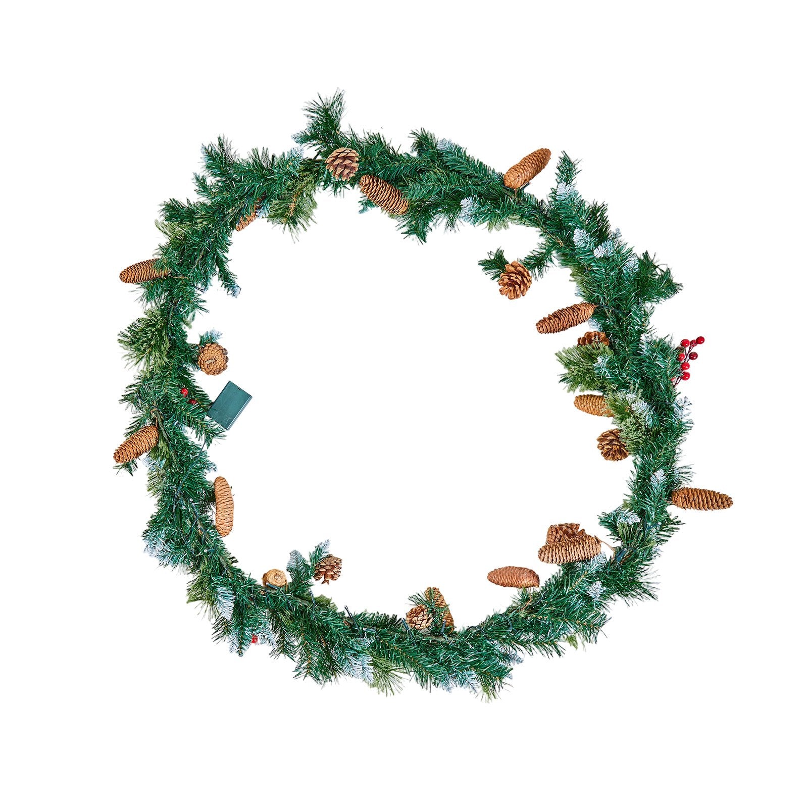Christmas Wreaths & Garlands: VEVOR Christmas Garland, 2750mm Artificial Christmas Garland with Light String, Faux Greenery Decoration with Berry Clusters, Pine Needles, Pine Cones, Realistic Xmas Collection for Mantel Fireplace
