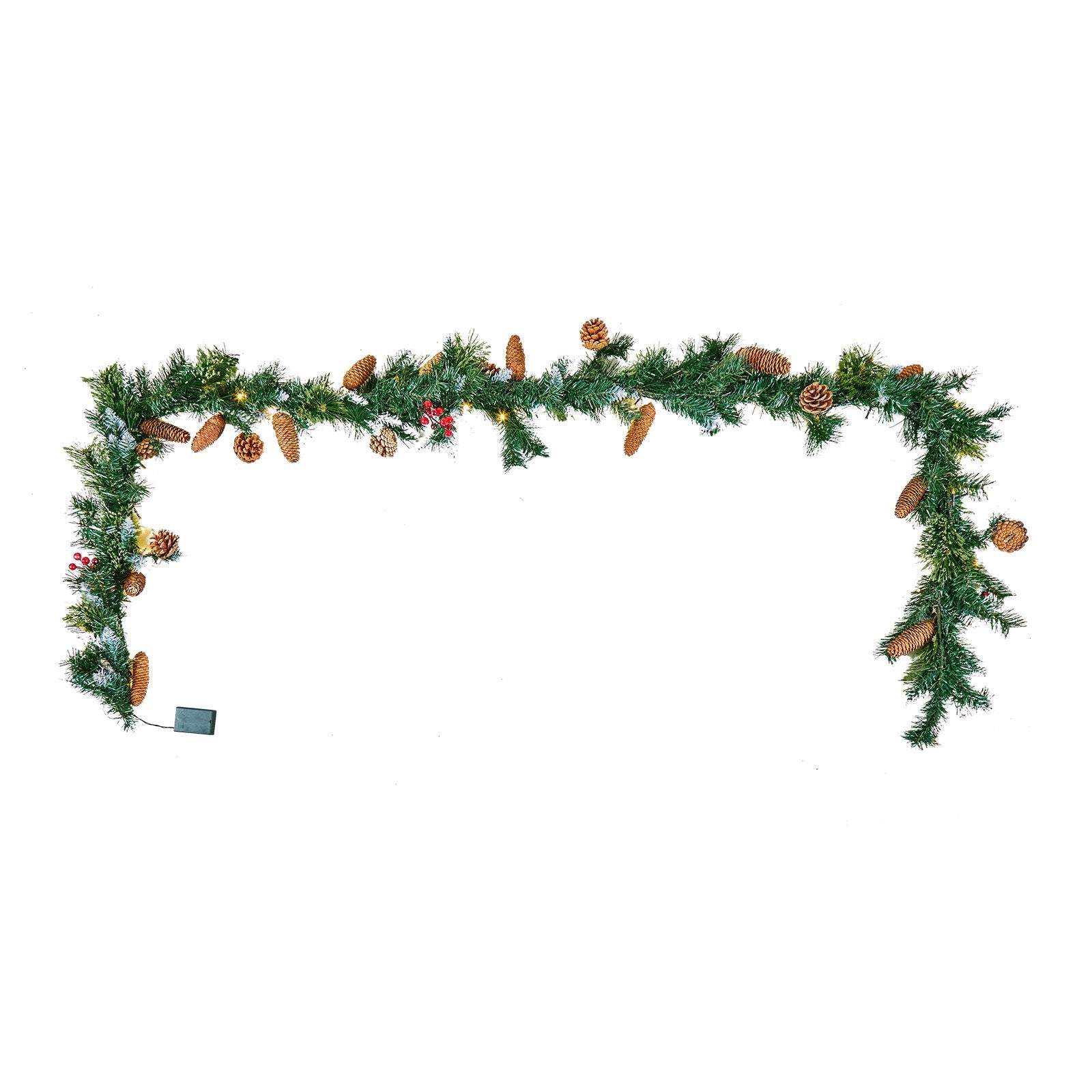 Christmas Wreaths & Garlands: VEVOR Christmas Garland, 2750mm Artificial Christmas Garland with Light String, Faux Greenery Decoration with Berry Clusters, Pine Needles, Pine Cones, Realistic Xmas Collection for Mantel Fireplace
