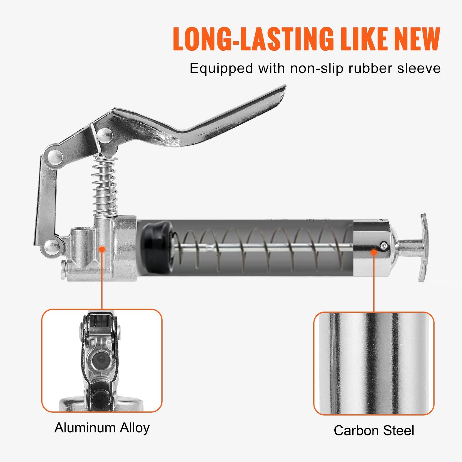 Cleaning & Care: VEVOR Pistol Grip Grease Gun, 3500 PSI, 4 OZ / 120 CC Capacity Heavy Duty Professional Grease Gun, with 11.65 Inch Flexible Hose 2 Black Flat Couplers, 1 Reinforced Nozzle, and 2 Rigid Metal Pipes