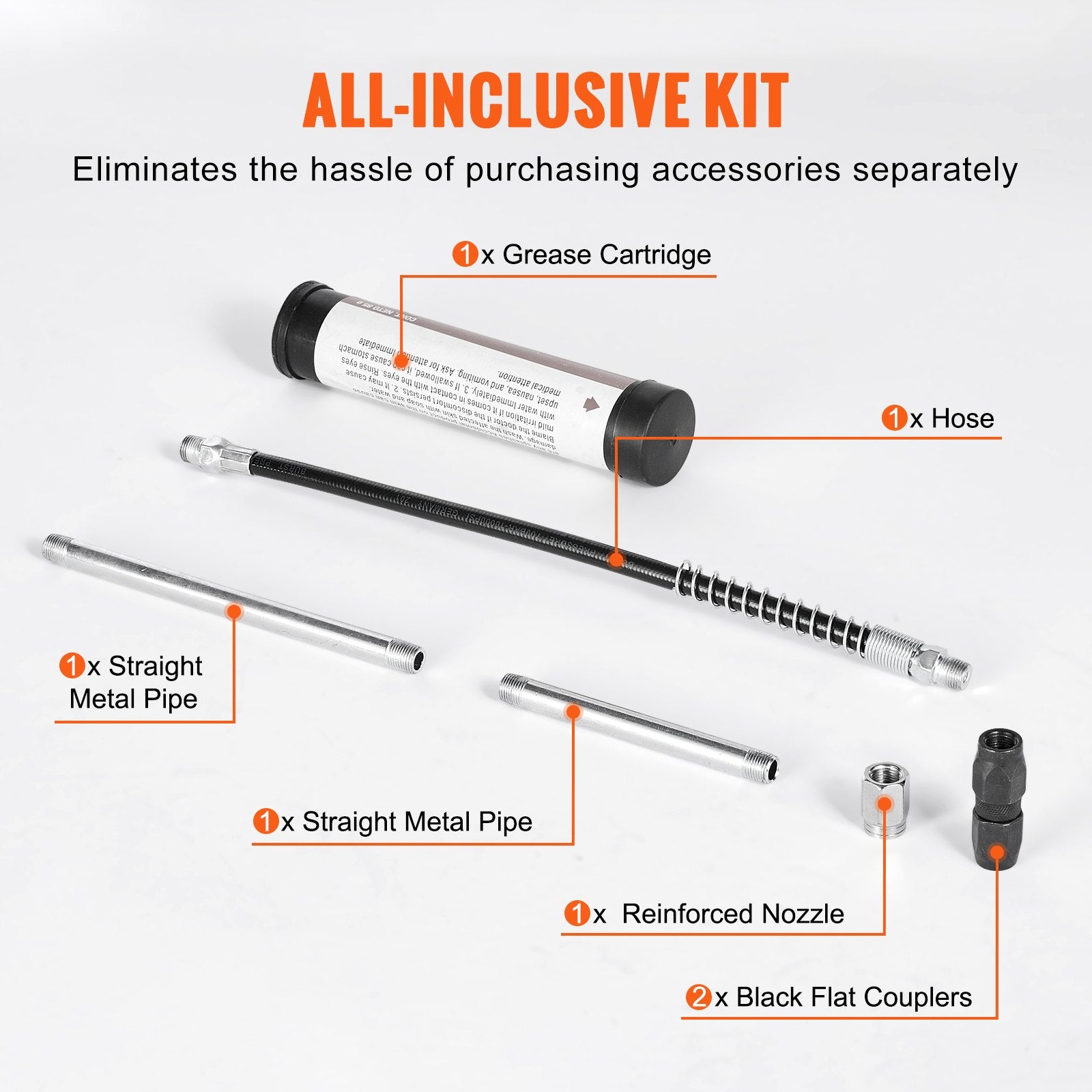 Cleaning & Care: VEVOR Pistol Grip Grease Gun, 3500 PSI, 4 OZ / 120 CC Capacity Heavy Duty Professional Grease Gun, with 11.65 Inch Flexible Hose 2 Black Flat Couplers, 1 Reinforced Nozzle, and 2 Rigid Metal Pipes