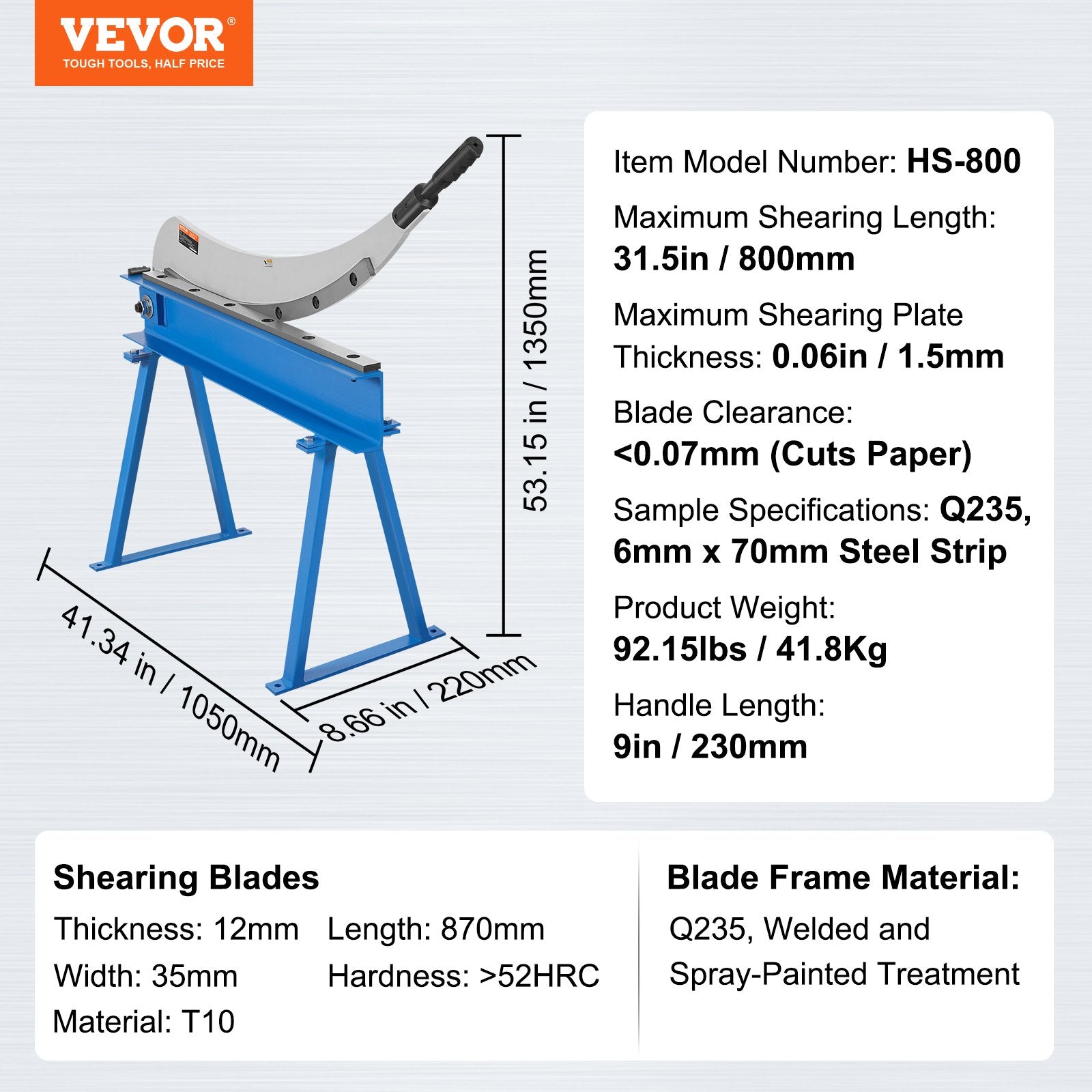 Saw Accessories: VEVOR 800mm Manual Hand Plate Shear for Metal Sheet Processing, Benchtop Cutter with Q235 Material, for Crafts Thick Steel Crafting, Heavy Duty Roll Press Machine for Builders, DIY Enthusiasts