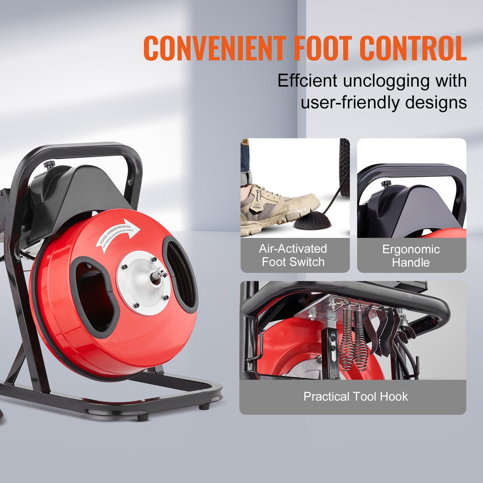 Gardening Tools: VEVOR Drain Cleaner Machine 50FT x 1/2Inch Manual Feed Snake Auger with 4 Cutter