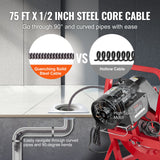 Automotive Repair & Speciality Tools: VEVOR Drain Cleaner Machine Drain Auger 75FT x 1/2 Inch Manual Feed & 4 Cutters