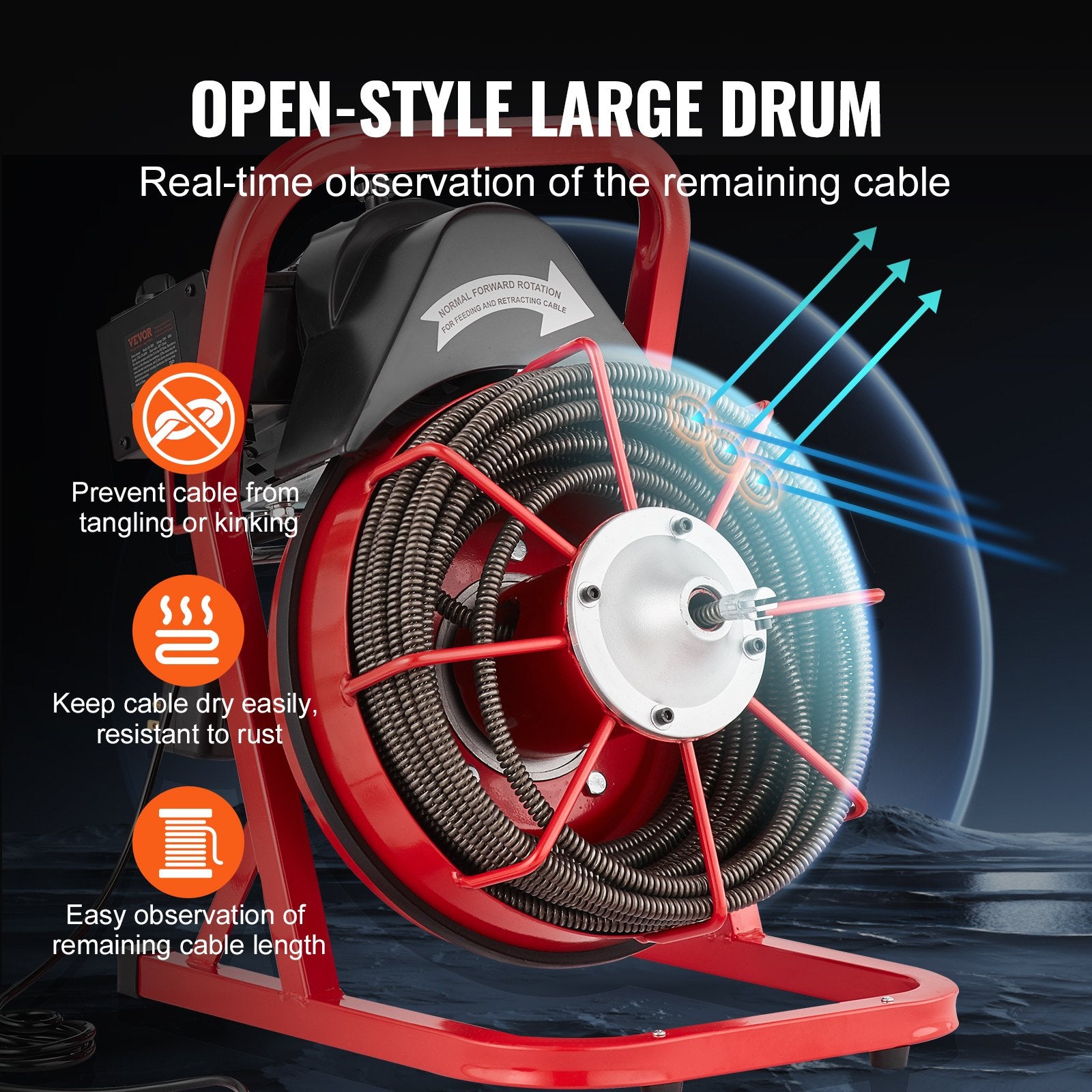 Automotive Repair & Speciality Tools: VEVOR Drain Cleaner Machine Drain Auger 75FT x 1/2 Inch Manual Feed & 4 Cutters