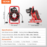 Automotive Repair & Speciality Tools: VEVOR Drain Cleaner Machine Drain Auger 75FT x 1/2 Inch Manual Feed & 4 Cutters