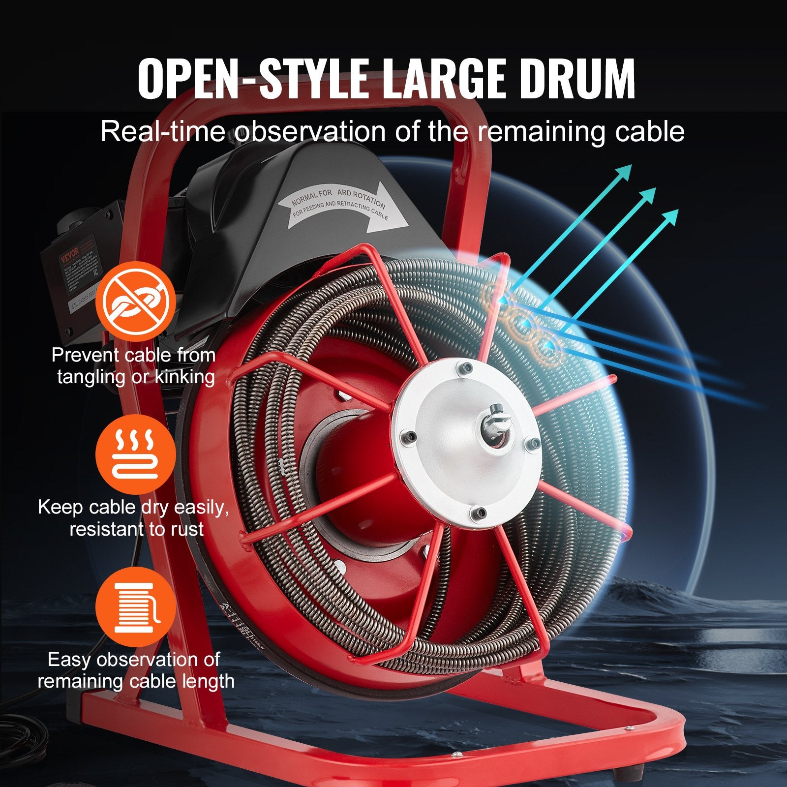 Automotive Repair & Speciality Tools: VEVOR Drain Cleaner Machine Drain Auger 50FT x 3/8 Inch Manual Feed & 4 Cutters