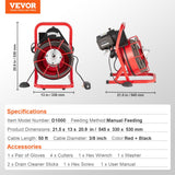 Automotive Repair & Speciality Tools: VEVOR Drain Cleaner Machine Drain Auger 50FT x 3/8 Inch Manual Feed & 4 Cutters
