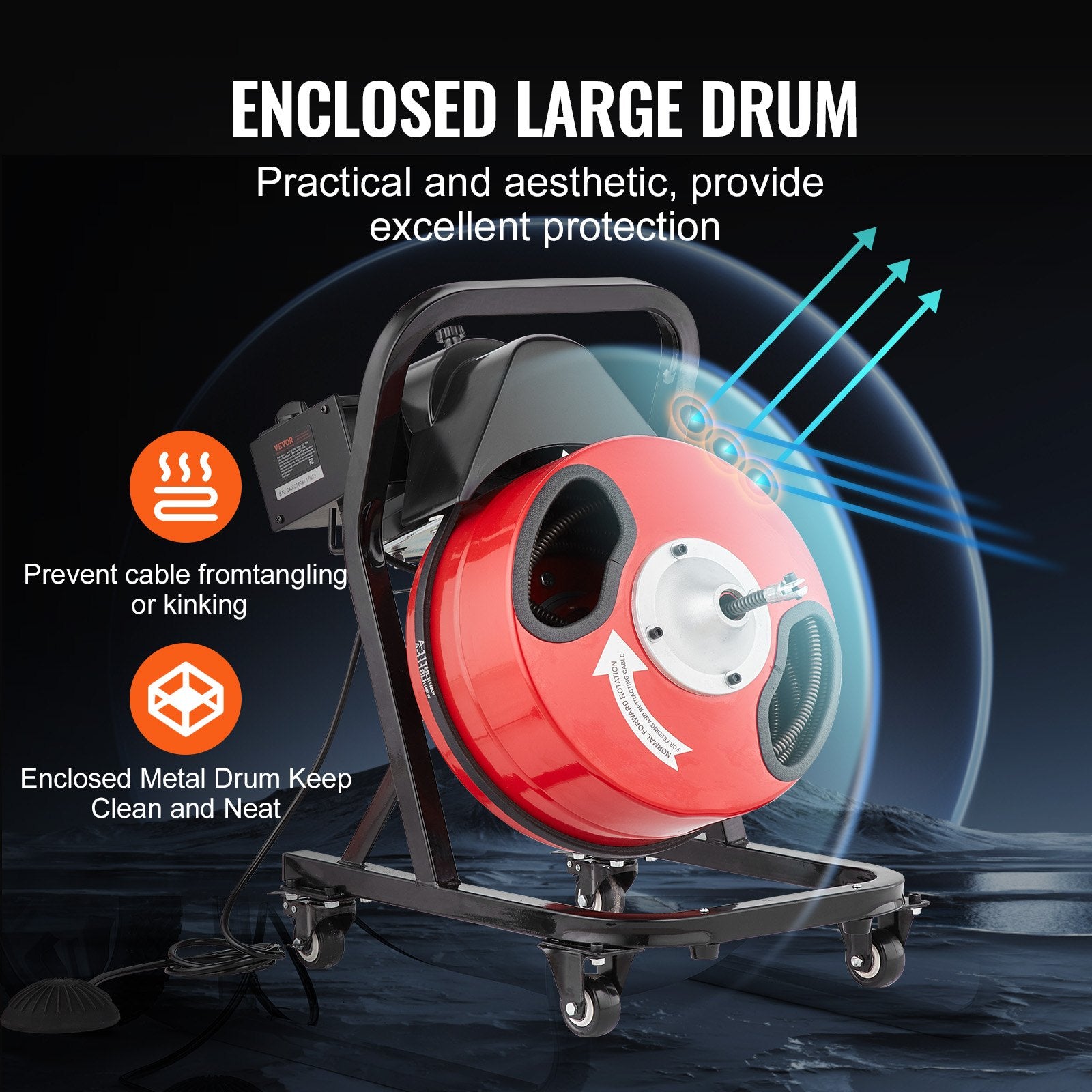 Gardening Tools: VEVOR Drain Cleaner Machine 50FT x 1/2 Inch Manual Feed Snake Auger with Wheels