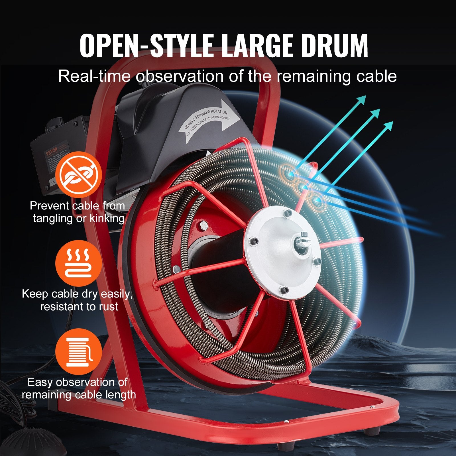 Automotive Repair & Speciality Tools: VEVOR Drain Cleaner Machine Drain Auger 75FT x 3/8 Inch Manual Feed & 4 Cutters