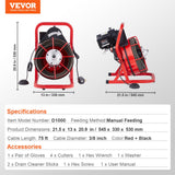 Automotive Repair & Speciality Tools: VEVOR Drain Cleaner Machine Drain Auger 75FT x 3/8 Inch Manual Feed & 4 Cutters