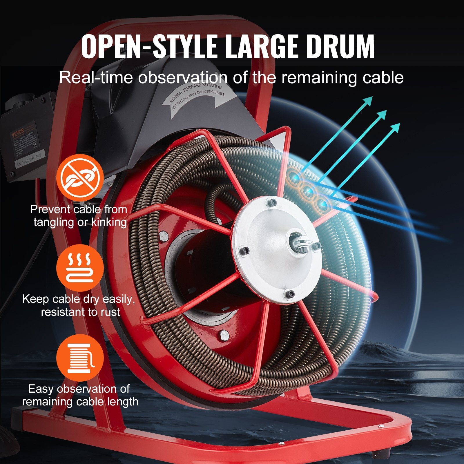 Automotive Repair & Speciality Tools: VEVOR Drain Cleaner Machine Drain Auger 50FT x 1/2 Inch Manual Feed & 4 Cutters