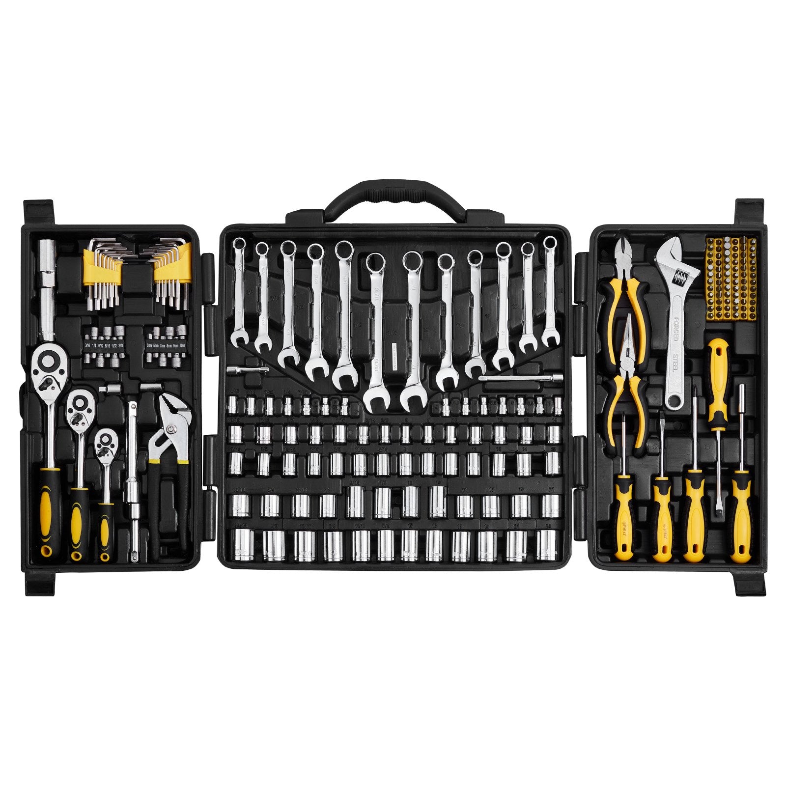 Tool Sockets: VEVOR 207-Piece Mechanics Tool Set 1/4" 3/8" 1/2" Drive Sockets SAE and Metric