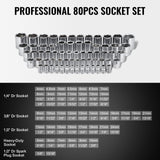 Tool Sockets: VEVOR 207-Piece Mechanics Tool Set 1/4" 3/8" 1/2" Drive Sockets SAE and Metric