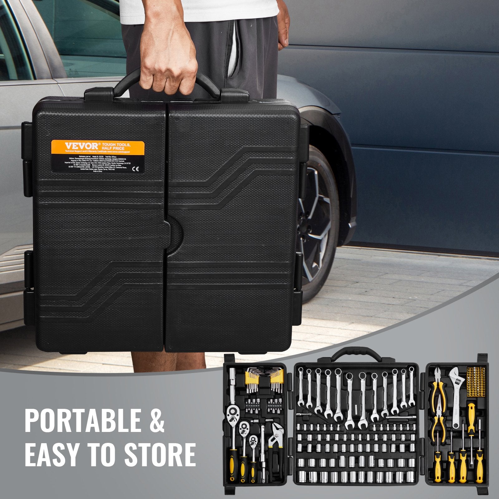 Tool Sockets: VEVOR 207-Piece Mechanics Tool Set 1/4" 3/8" 1/2" Drive Sockets SAE and Metric
