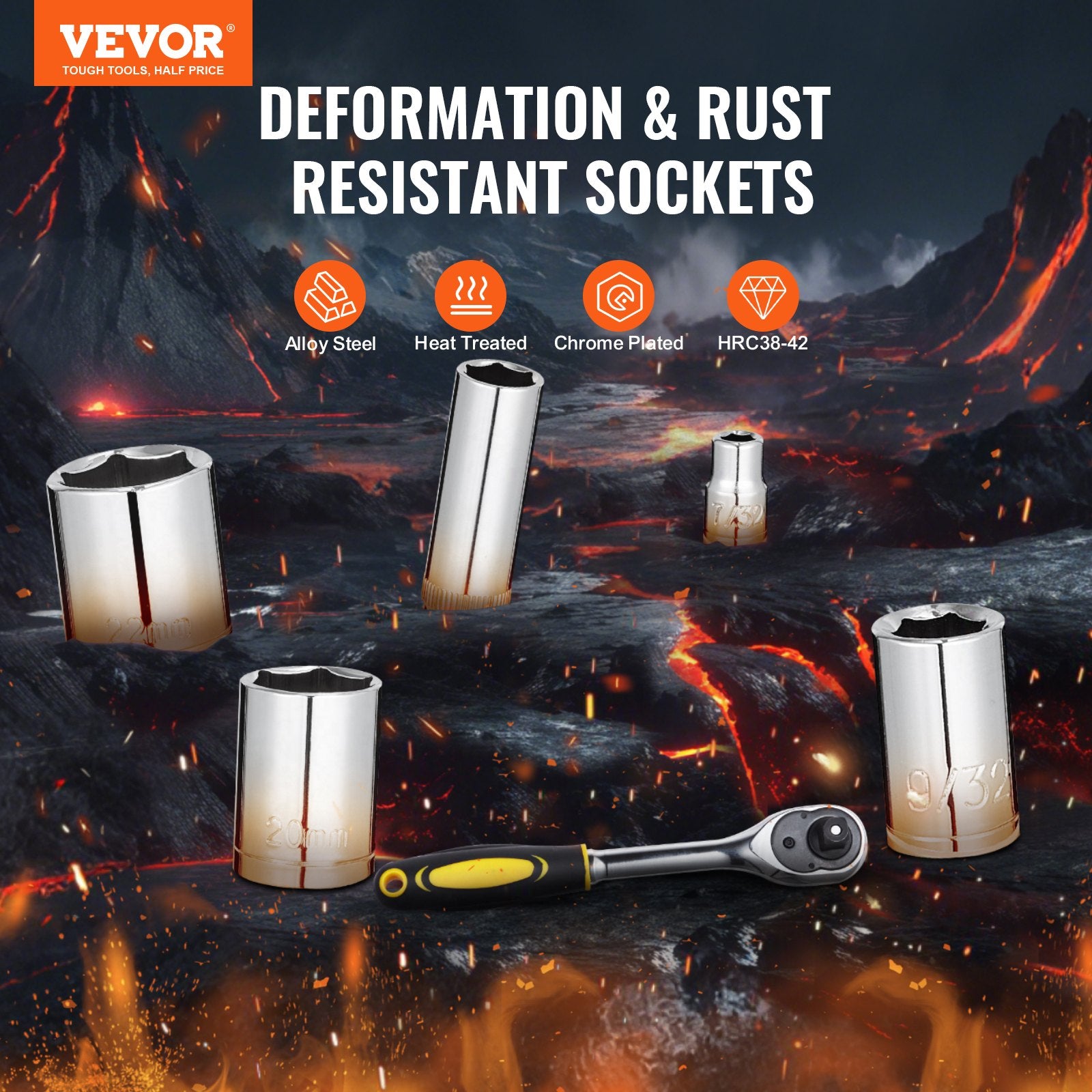 Tool Sockets: VEVOR 121-Piece Mechanics Tool Set 1/4" 3/8" 1/2" Drive Sockets SAE and Metric