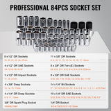 Tool Sockets: VEVOR 121-Piece Mechanics Tool Set 1/4" 3/8" 1/2" Drive Sockets SAE and Metric