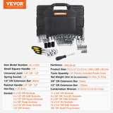 Tool Sockets: VEVOR 121-Piece Mechanics Tool Set 1/4" 3/8" 1/2" Drive Sockets SAE and Metric