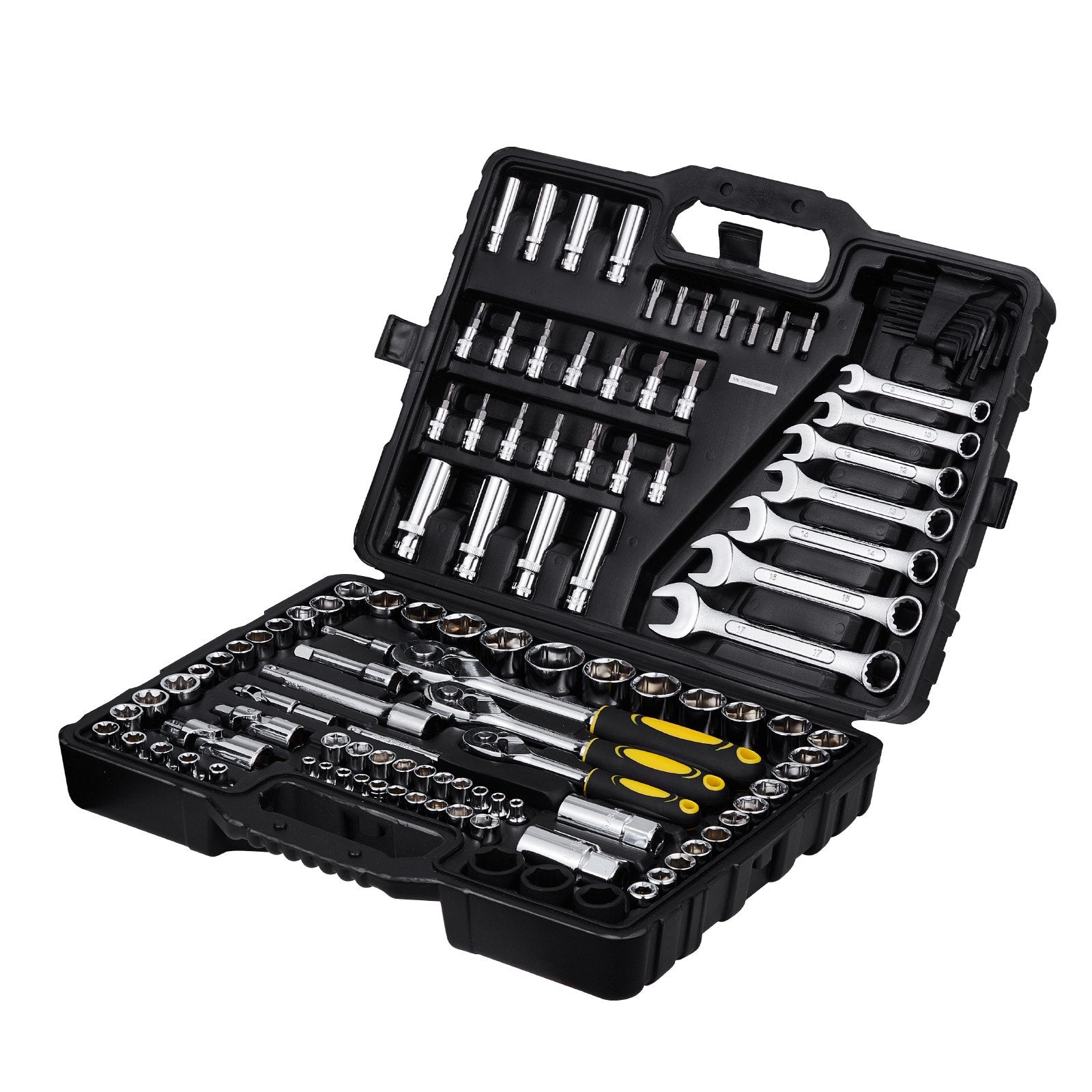 Tool Sockets: VEVOR 121-Piece Mechanics Tool Set 1/4" 3/8" 1/2" Drive Sockets SAE and Metric