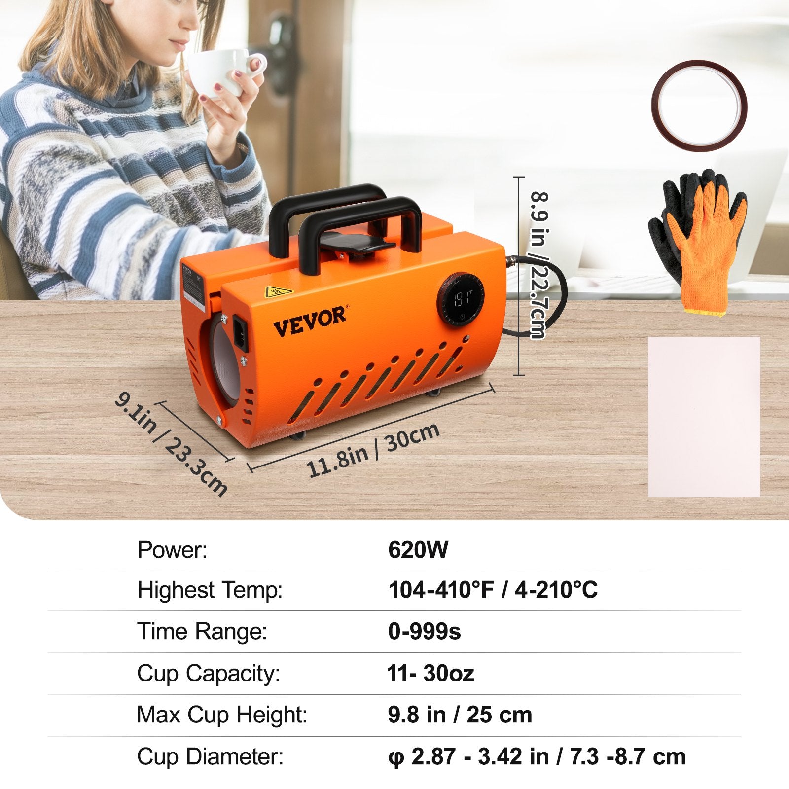 Disposable Cups: VEVOR Mug Heat Press, 30oz Tumbler Heat Press Machine, Sublimation Transfer 11-15oz 16-25oz 30oz Straight Skinny Tumblers, Cup Heat Press with Heat-resist Gloves & Tape, DIY Ceramic Mugs Cups Glasses