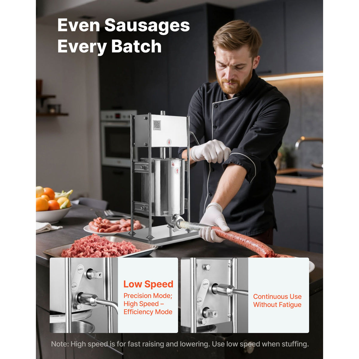 Manual Sausage Stuffer, 22 LBS / 10 L Vertical Meat Stuffer, Dual-Speed Sausage Casing Meat Filling Machine, Stainless Steel Heavy Duty Filler with 5 Stuffing Tubes, for Commercial & Home Use