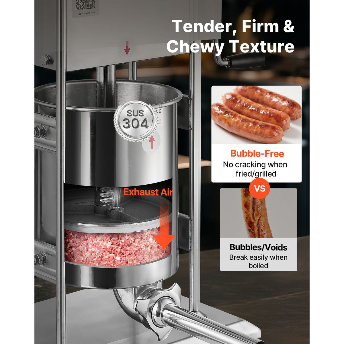 Manual Sausage Stuffer, 22 LBS / 10 L Vertical Meat Stuffer, Dual-Speed Sausage Casing Meat Filling Machine, Stainless Steel Heavy Duty Filler with 5 Stuffing Tubes, for Commercial & Home Use