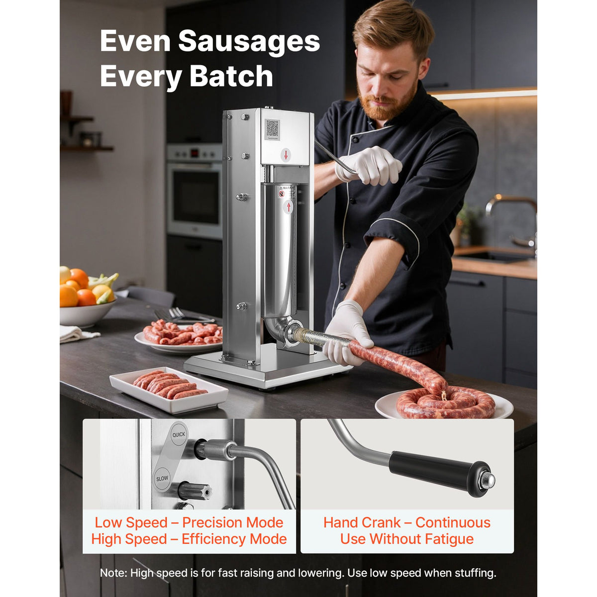 Manual Sausage Stuffer, 11 LBS / 5 L Vertical Meat Stuffer, Dual-Speed Sausage Casing Meat Filling Machine, Stainless Steel Heavy Duty Filler with 5 Stuffing Tubes, for Commercial & Home Use