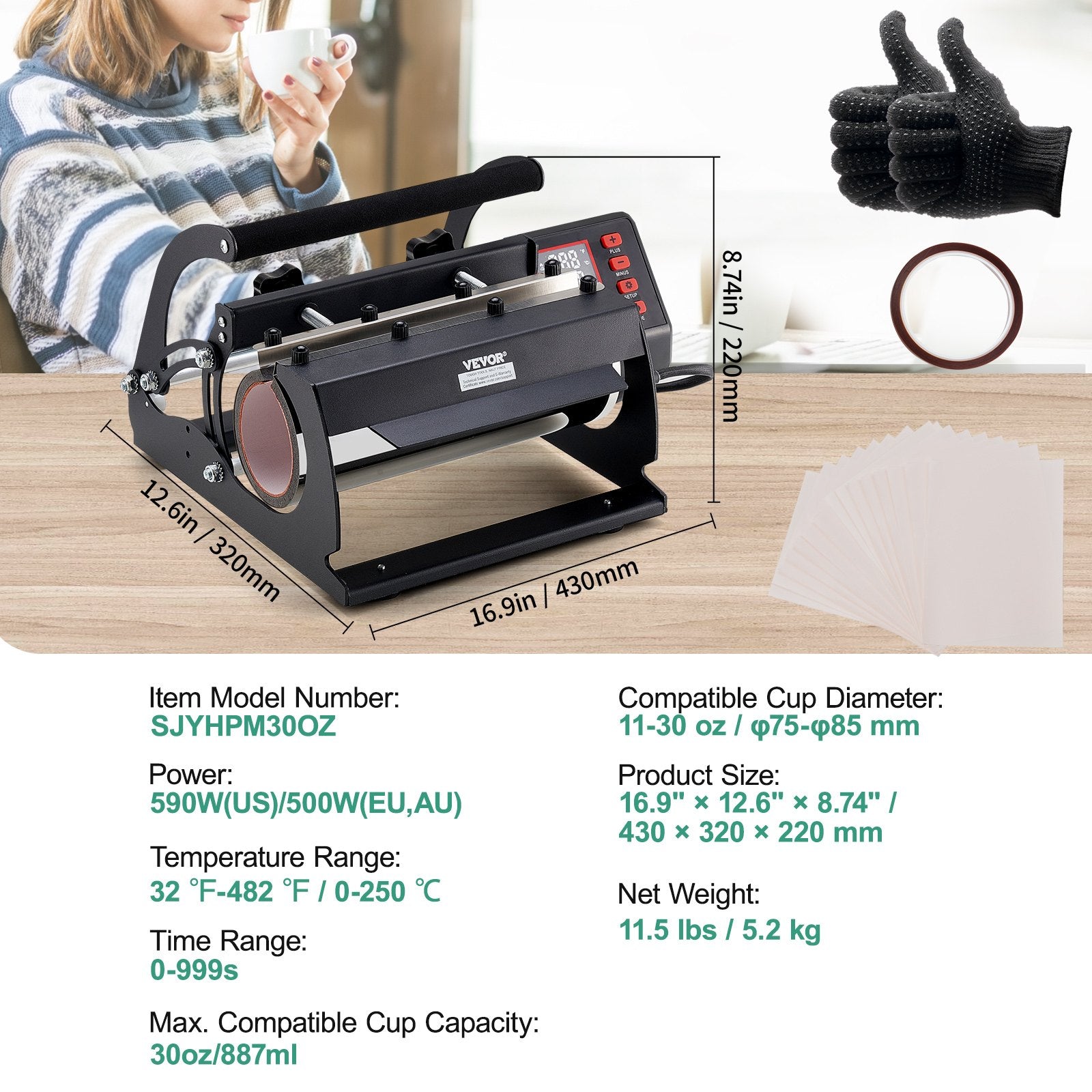 Tumbler Heat Press Machine 11-30oz Mug Press Sublimation Tumblers Black