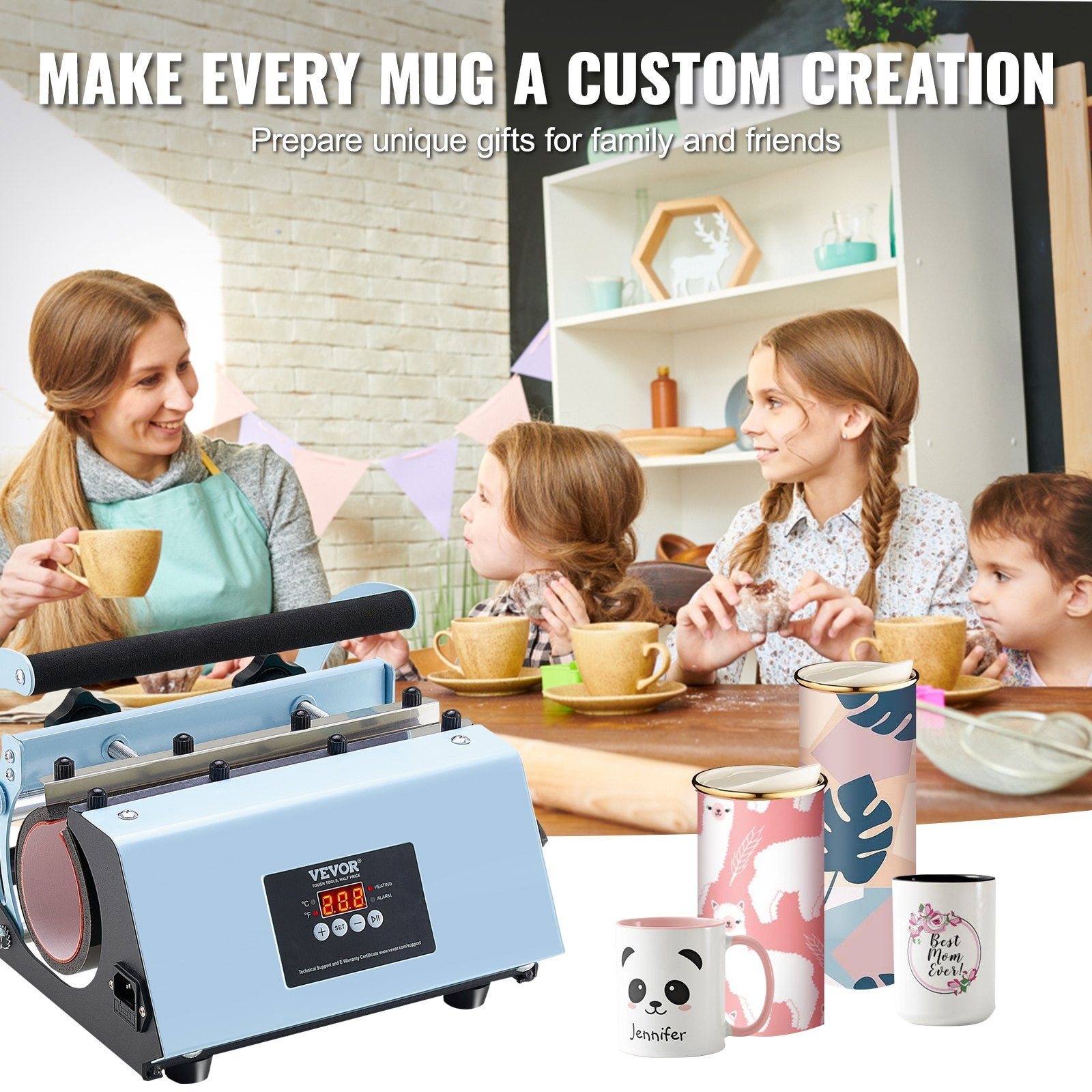 Drinkware: VEVOR Tumbler Heat Press Machine 11-30oz Mug Press Sublimation Tumblers Blue