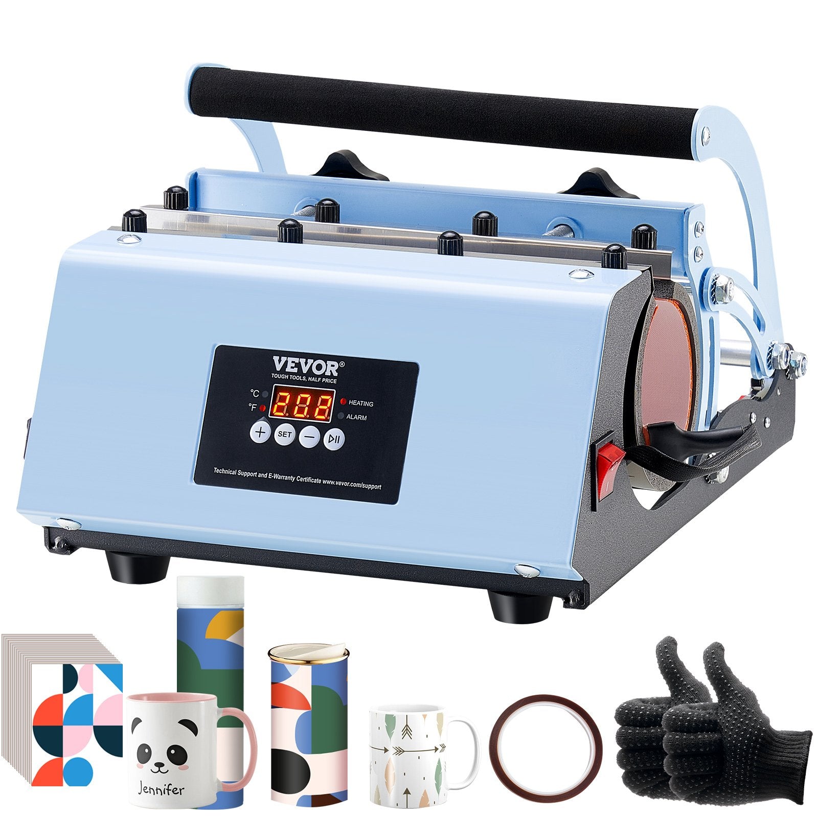 Drinkware: VEVOR Tumbler Heat Press Machine 11-30oz Mug Press Sublimation Tumblers Blue