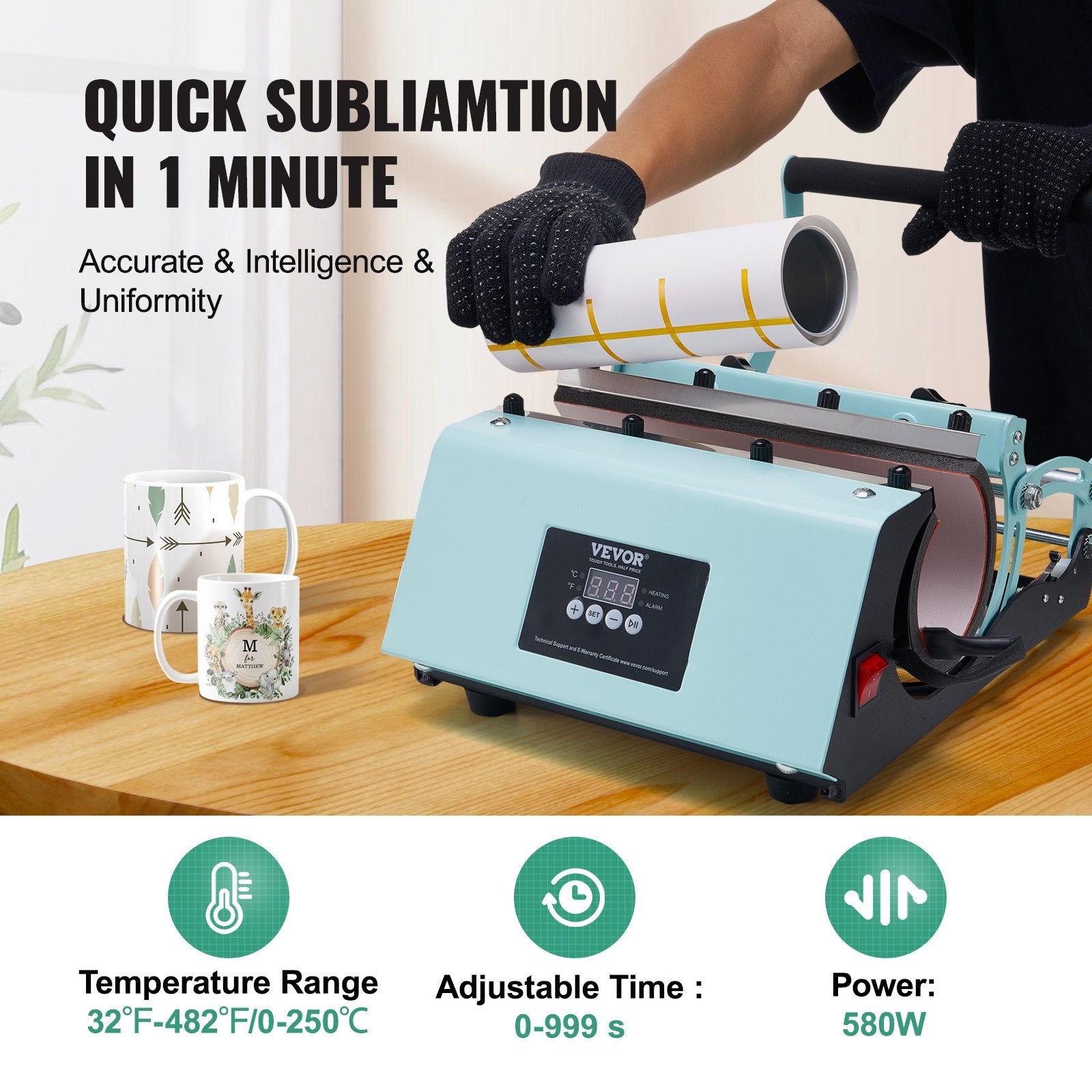 Disposable Cups: VEVOR Tumbler Heat Press Machine 11-30oz Mug Press Sublimation Tumblers Green