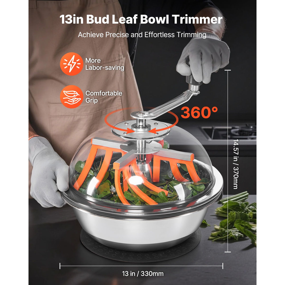 Bud Leaf Bowl Trimmer, 335 mm Manual Bud Trimmer, with Sharp Stainless Steel Blades, Visual Cutting, Wet & Dry Hydroponic Cutting Machine, Twisted Spin Cut for Plants Leaves Buds Flowers