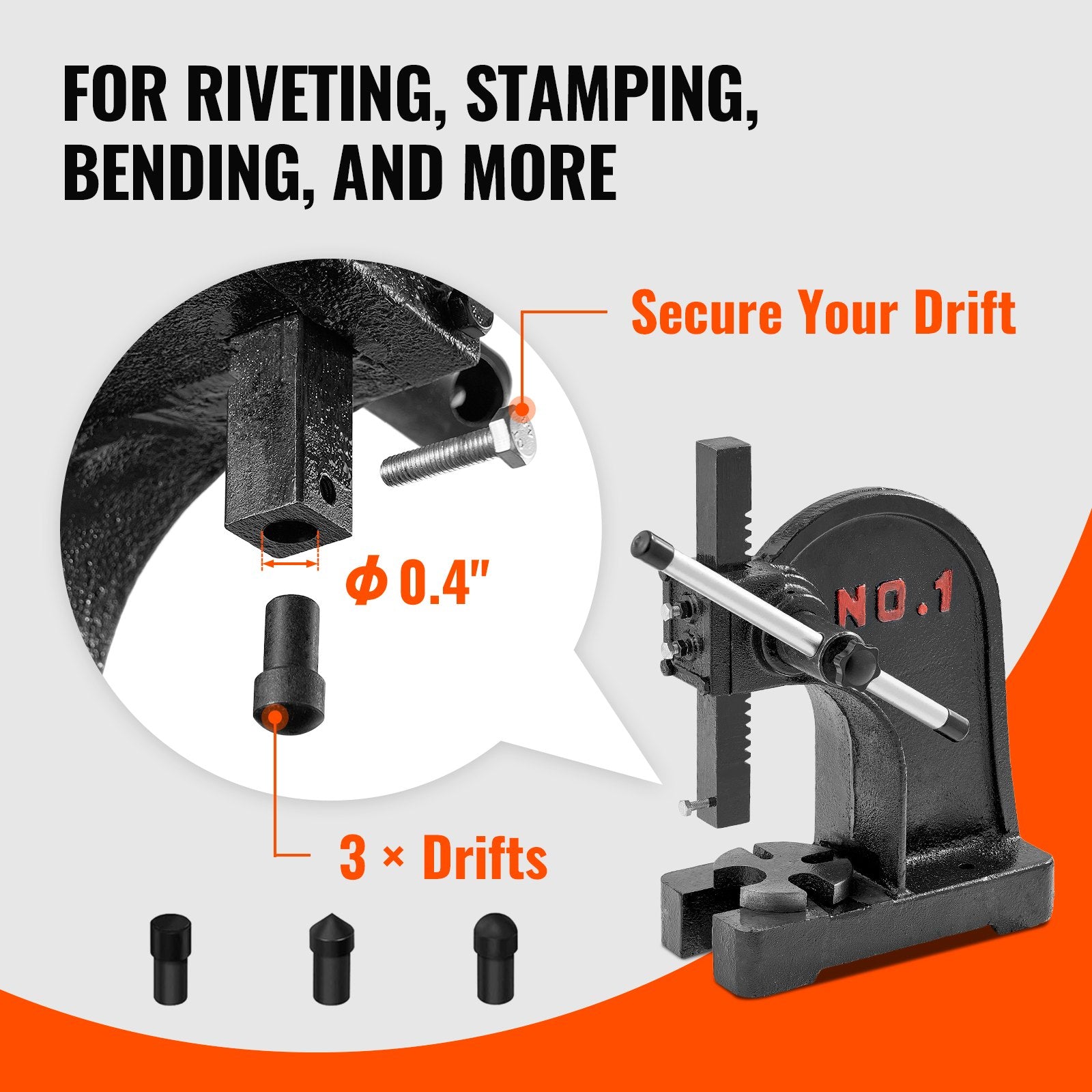 Saw Accessories: VEVOR Arbor Press, 1 Ton Manual Arbor Press, 5.9" Maximum Height, Cast Iron Heavy-duty Manual Desktop Arbor Press, Precision Hand Press for Stamping, Bending, Stretching, Forming
