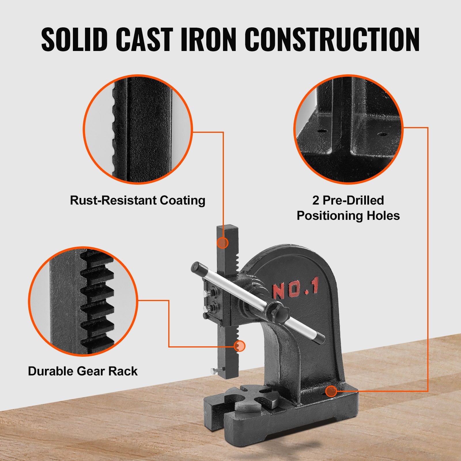 Saw Accessories: VEVOR Arbor Press, 1 Ton Manual Arbor Press, 5.9" Maximum Height, Cast Iron Heavy-duty Manual Desktop Arbor Press, Precision Hand Press for Stamping, Bending, Stretching, Forming