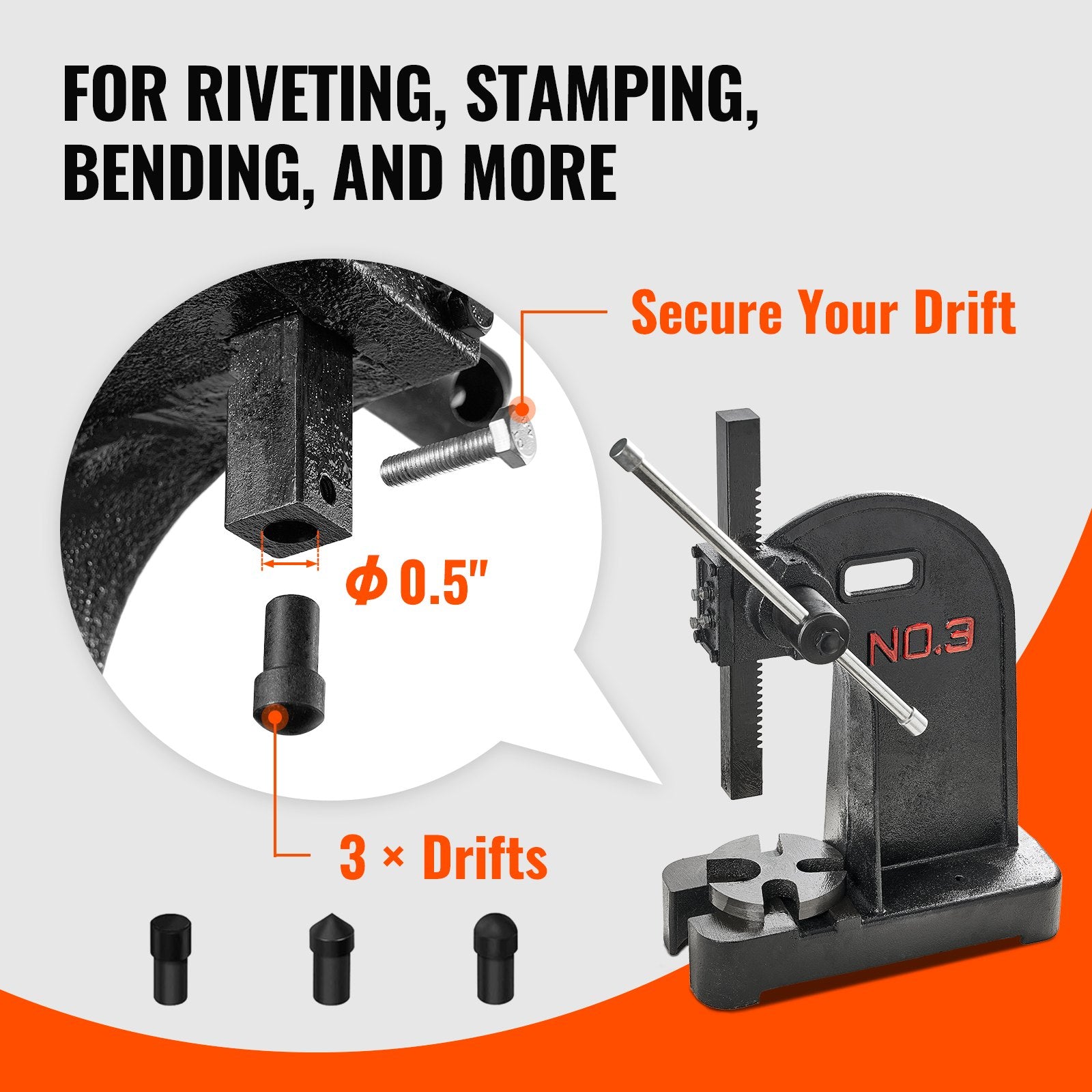 Saw Accessories: VEVOR Arbor Press, 3 Ton Manual Arbor Press, 30.99" Maximum Height, Cast Iron Heavy-duty Manual Desktop Arbor Press, Precision Hand Press for Stamping, Bending, Stretching, Forming