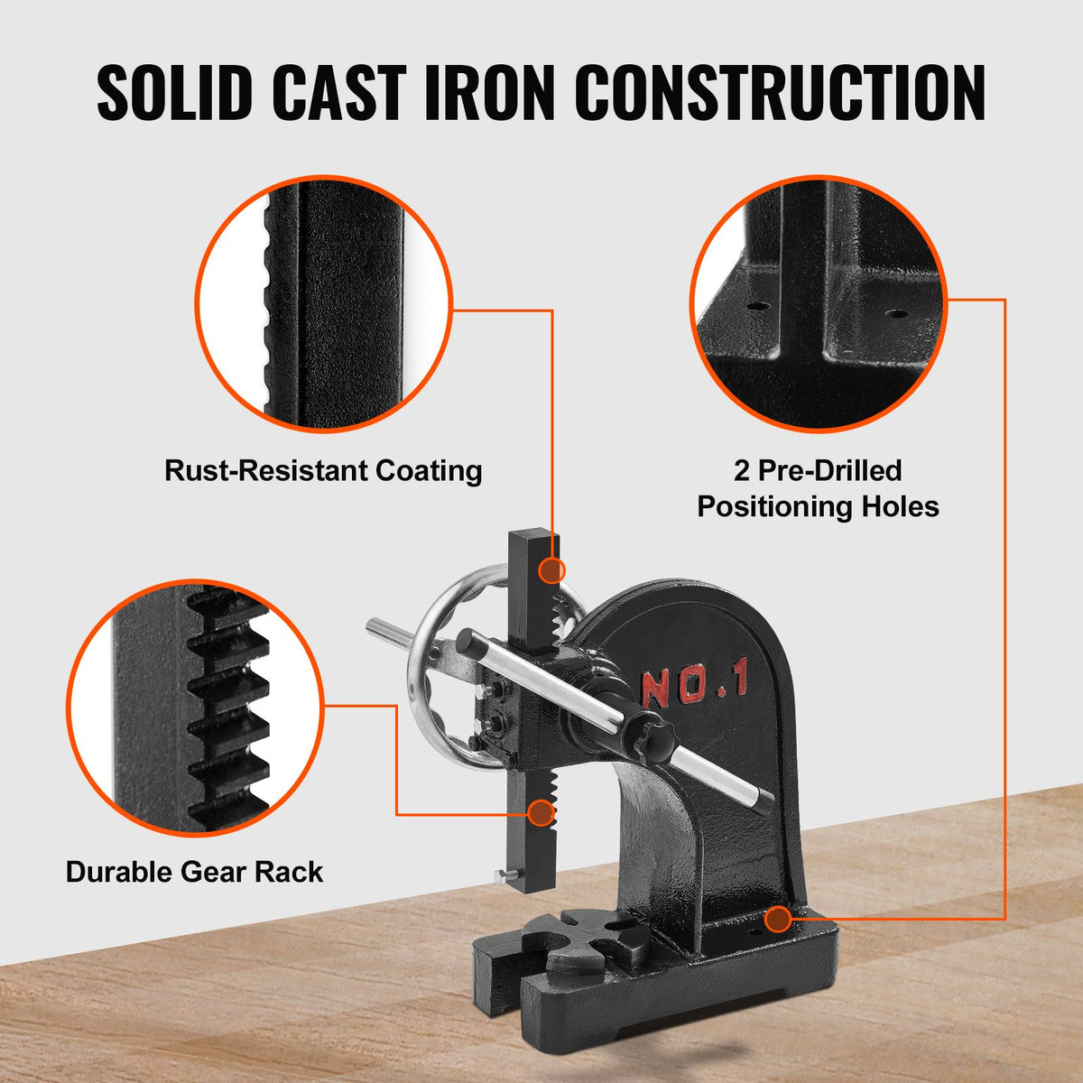 Arbor Press, 1 Ton Manual Arbor Press with Handwheel, 15cm Maximum Height, Cast Iron Heavy-duty Manual Desktop Arbor Press, Precision Hand Press for Stamping, Bending, Stretching, Forming