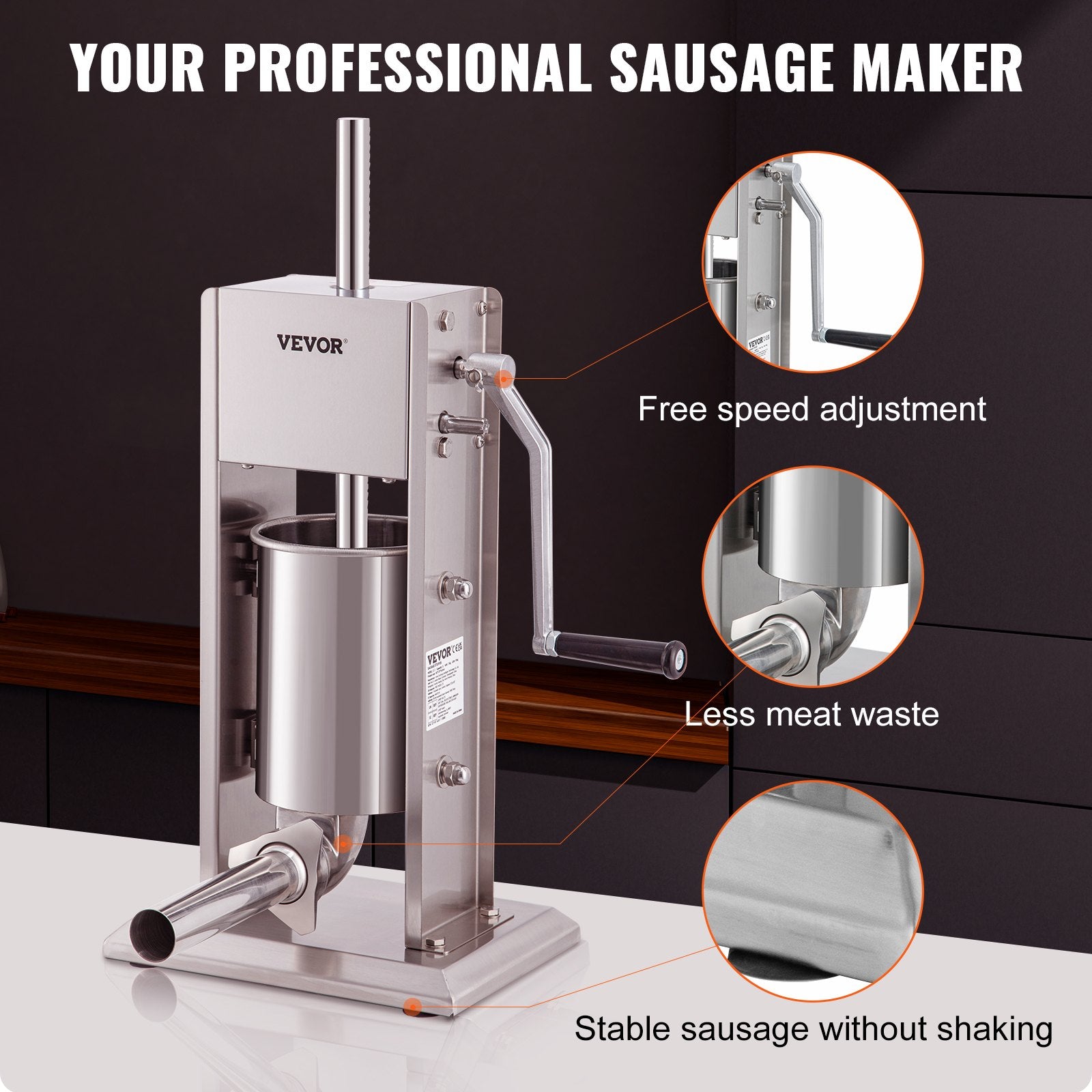Sausage Stuffer 5LBS/3L Capacity Homemade Sausage Maker Stainless Steel