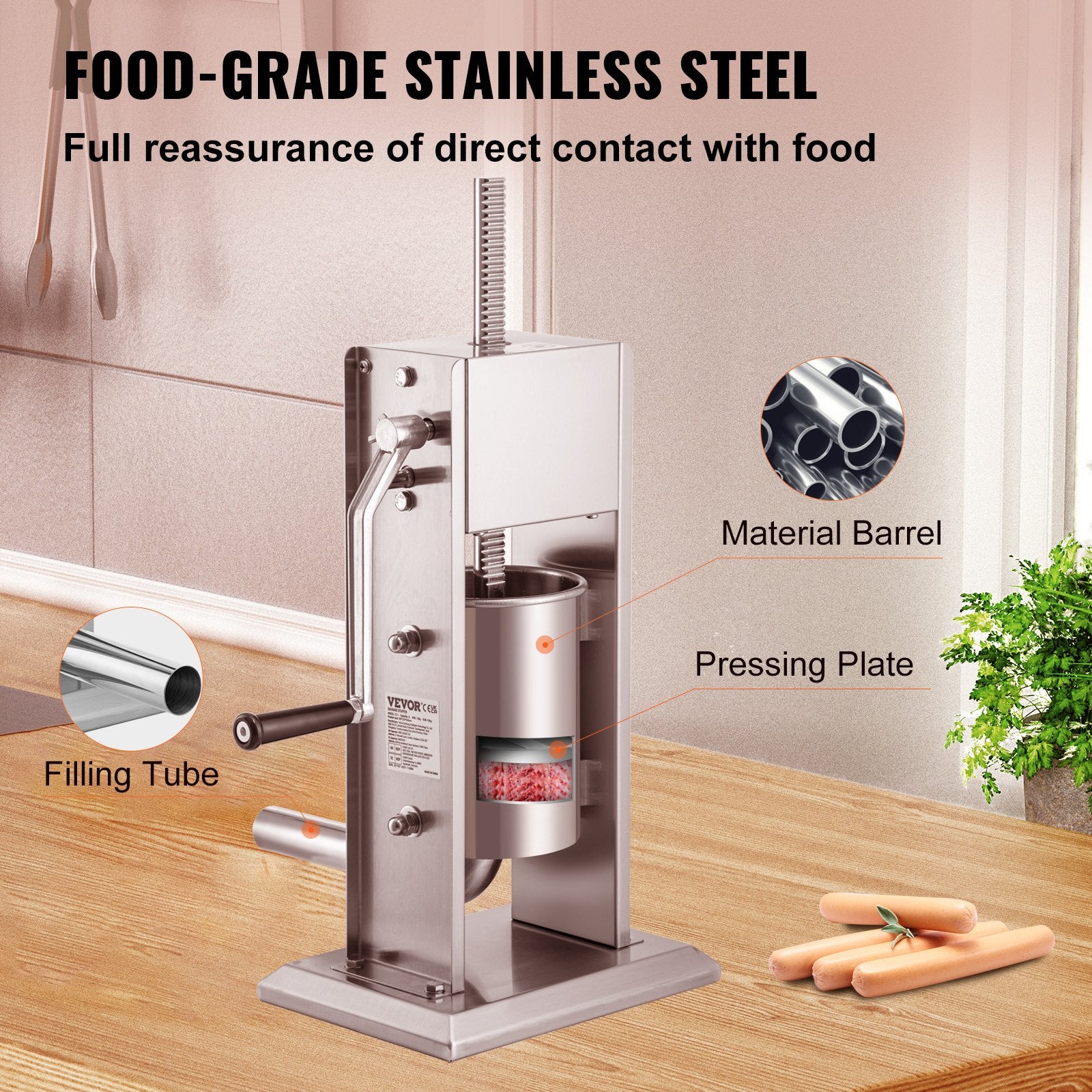 Sausage Stuffer 5LBS/3L Capacity Homemade Sausage Maker Stainless Steel