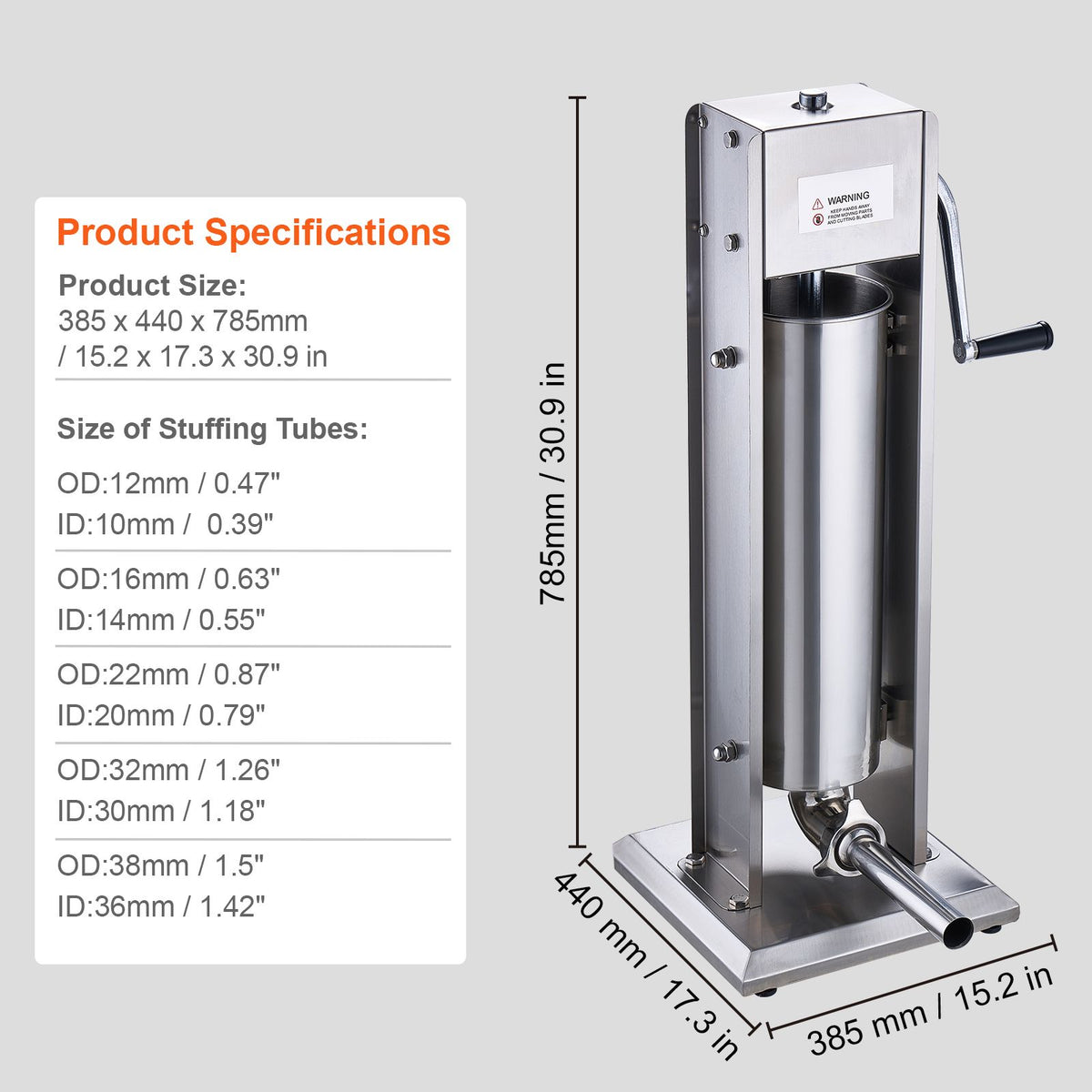Manual Sausage Stuffer, 7 L / 15 LBS Vertical Sausage Machine, Dual-Speed Meat Stuffer, Made of Food-Grade 304 Stainless Steel, Includes 5 Stuffing Tubes, for Home Kitchen Restaurant Commercial