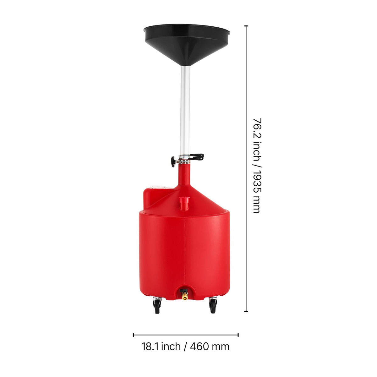 68L Waste Oil Drain Tank, Industrial Fluid Drain Tank with Adjustable Funnel Height, Portable Oil Drainer with Wheels, Fluid Fuel Transfer Drainage for Auto Repair Shops, Garages, Red