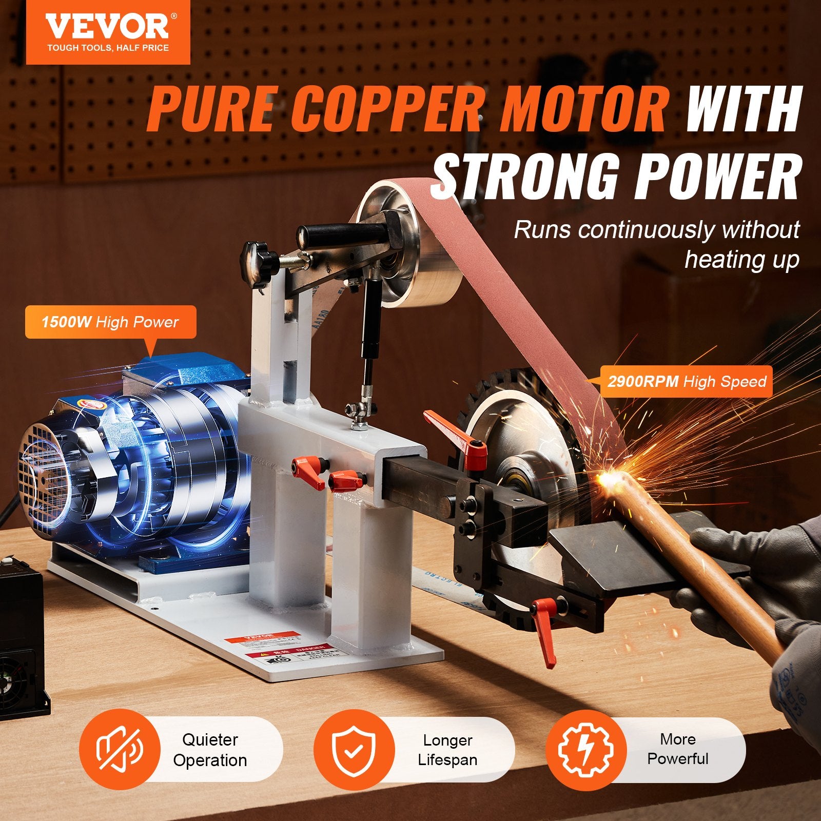 Sanding Accessories: VEVOR Belt Grinder Sander, 72 x 2-Inch Variable Speed Belt Polisher with VFD, 1500W 2HP Polishing Grinding Machine with 3 Grinding Moulds & 3PCS Sanding Belts for Metalworking, Knife Making