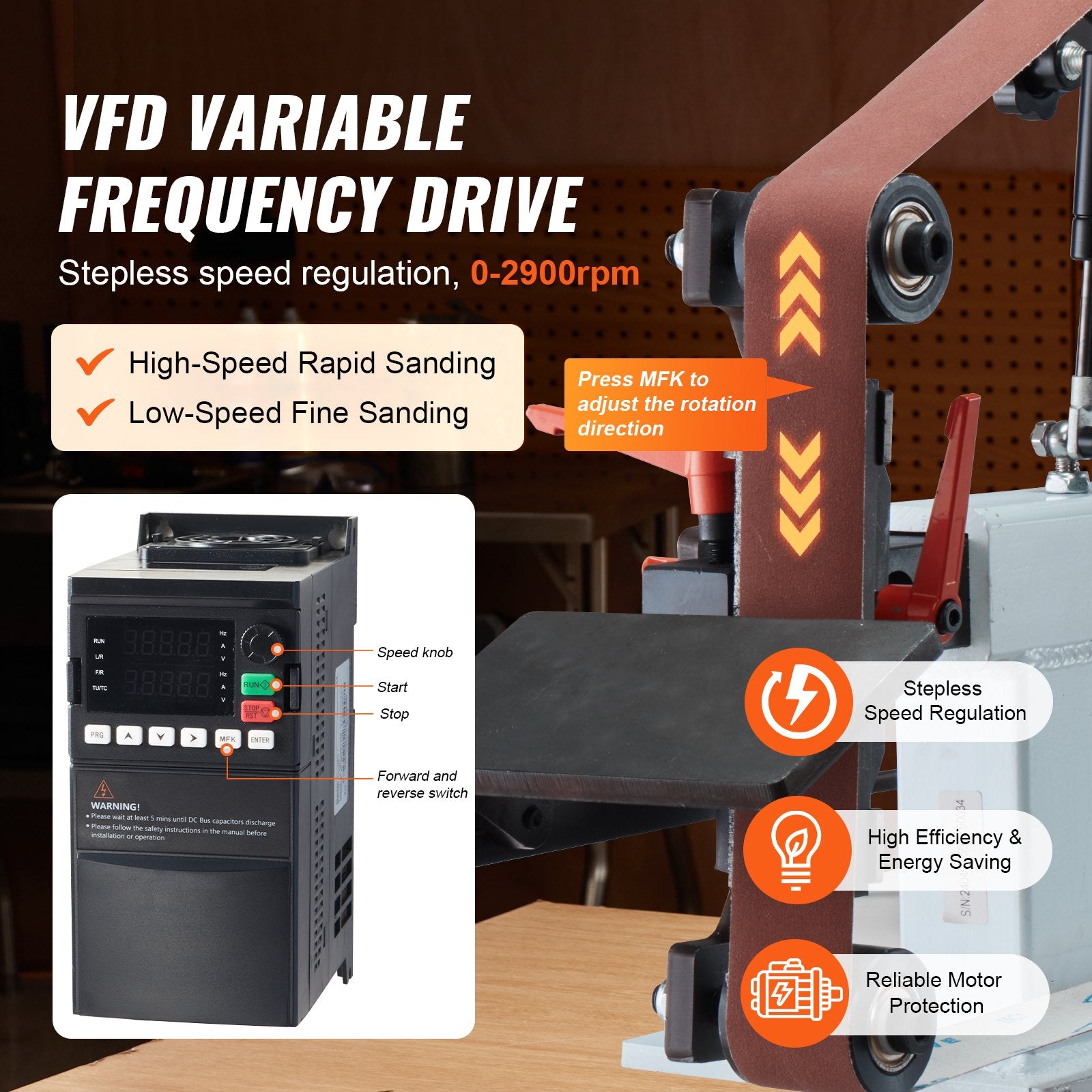 Sanding Accessories: VEVOR Belt Grinder Sander, 72 x 2-Inch Variable Speed Belt Polisher with VFD, 1500W 2HP Polishing Grinding Machine with 3 Grinding Moulds & 3PCS Sanding Belts for Metalworking, Knife Making