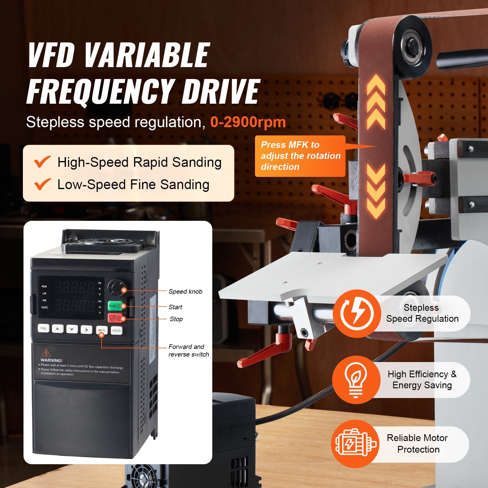 Sanding Accessories: VEVOR Belt Grinder Sander 72 x 2-Inch Belt Polisher with VFD 3 Grinding Moulds
